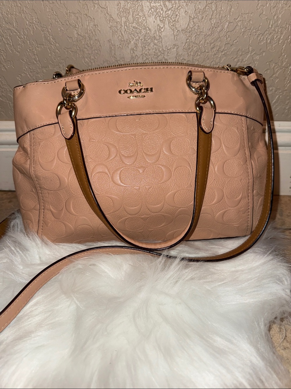 Coach Blush Embossed Signature Tote with Gold Hardware